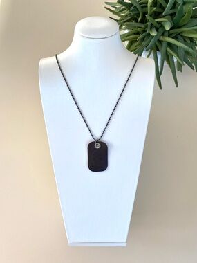Long Metal & Leather Dog Tag Embossed Skull Pendant Necklace